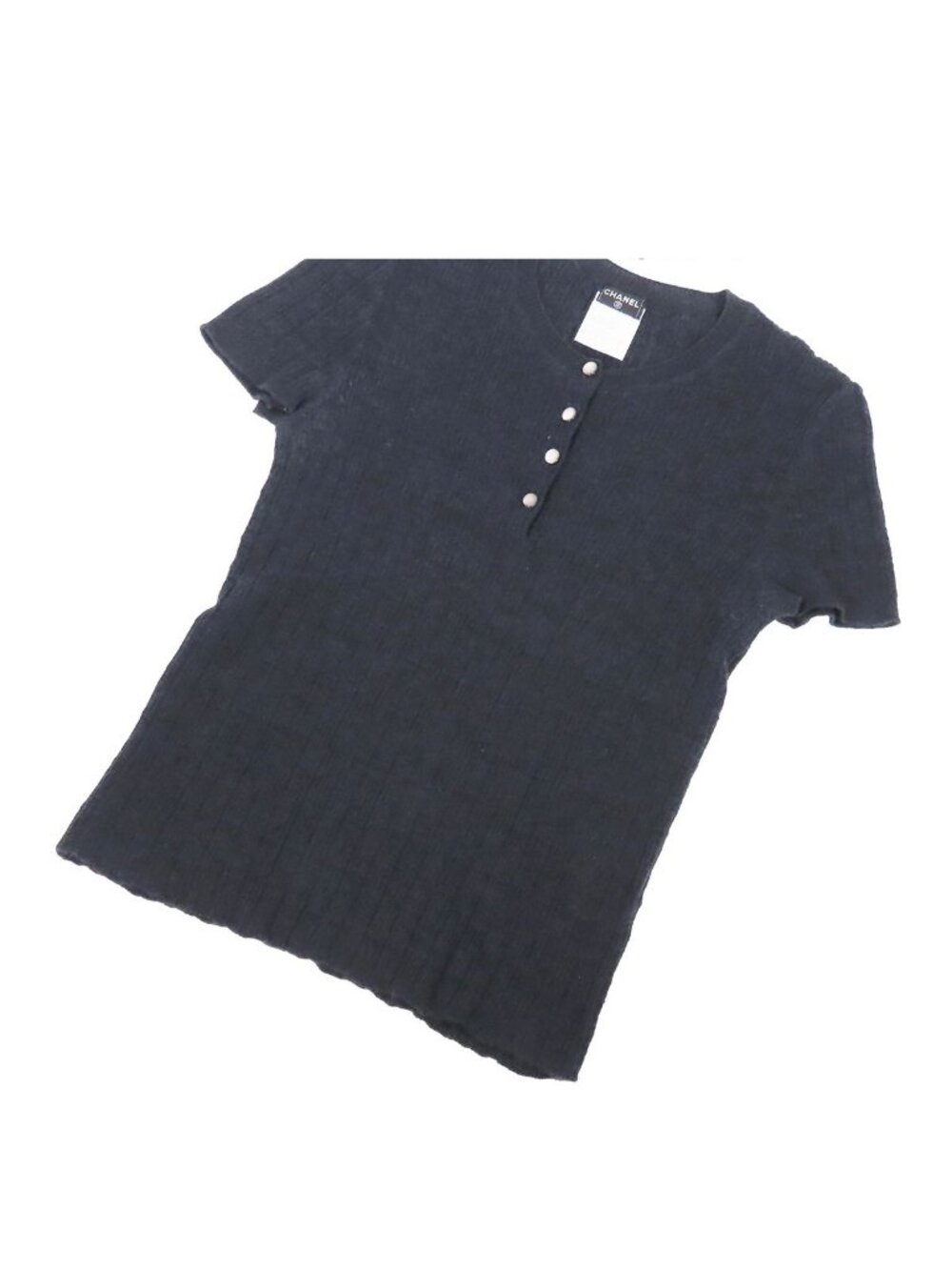 Chanel Summer Knit Navy Cotton Cashmere Henry Neck Short Sleeve 01P Top 40